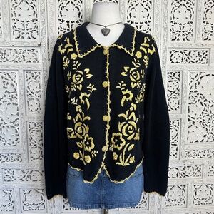 Vintage Arriviste Gold &‎ Black Floral Embroidered Grannycore Button Up Cardigan